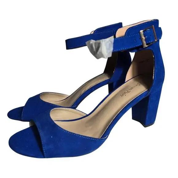 Dream Pairs Chunky Low Heel Ankle Strap Royal Blue Dress Heels Size 11 - Picture 1 of 7